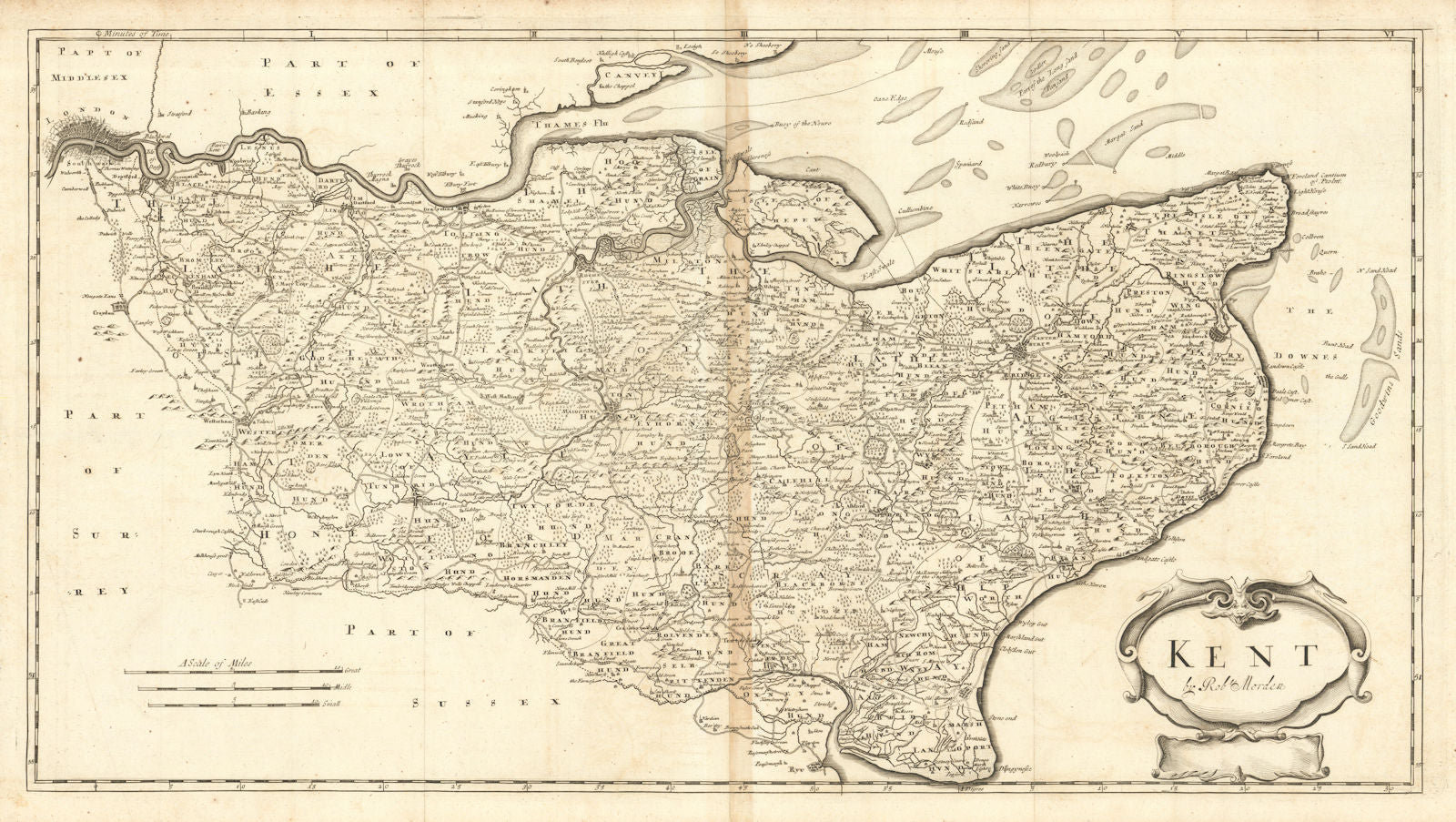 Kent by ROBERT MORDEN from Camden's Britannia 1695 old antique map plan chart